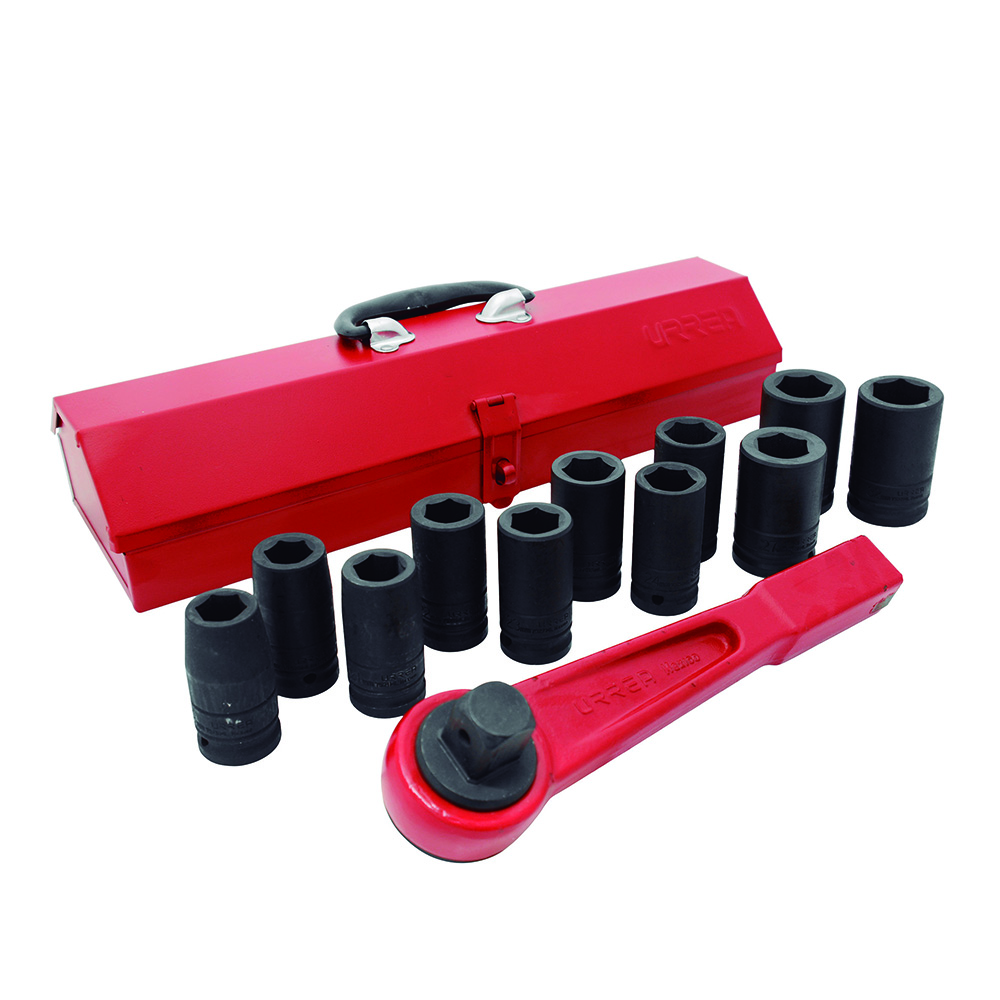 Juego de dados largos y accesorios de impacto cuadro de 3/4", métricos, 13 piezas Urrea