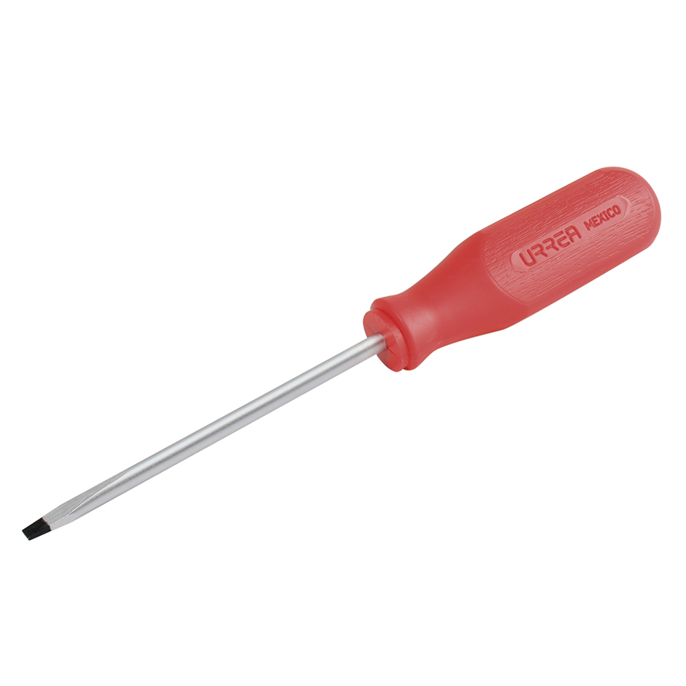 Destornillador con mango rojo, punta plana barra redonda 3/16" x 4" Urrea