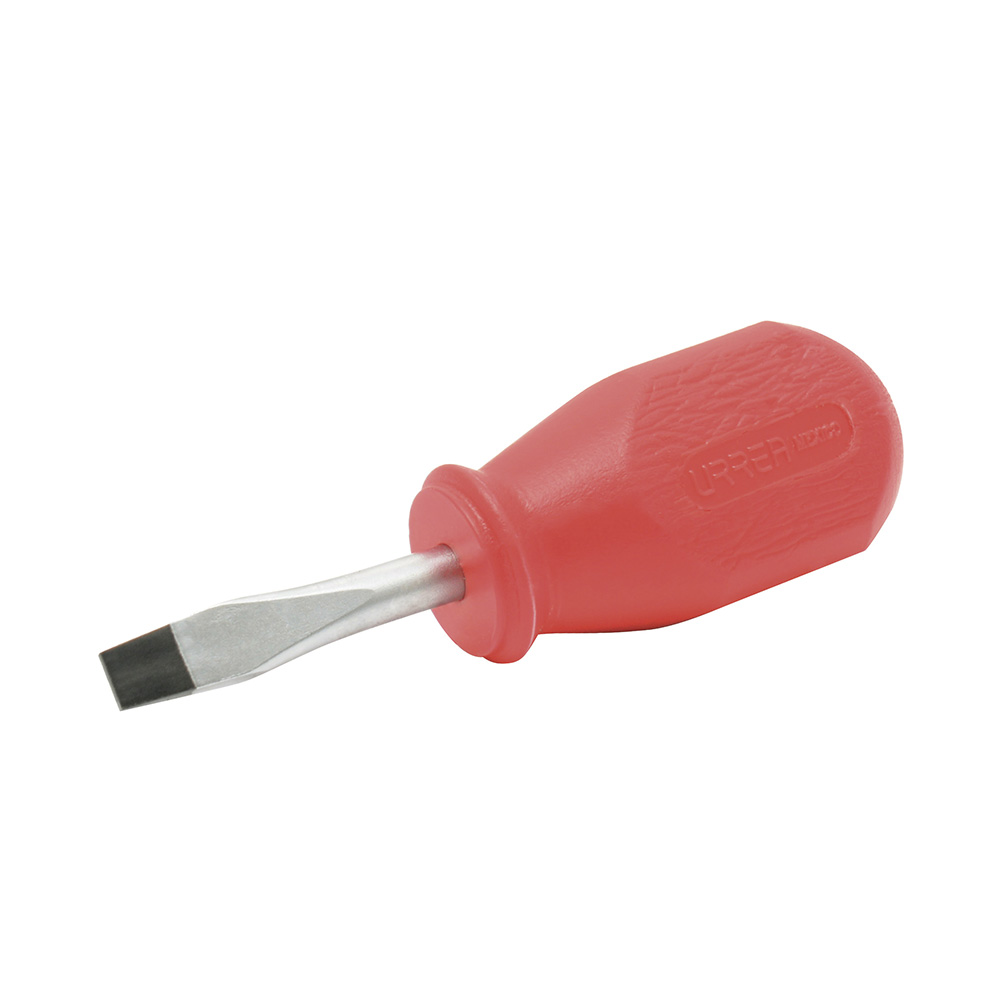 Destornillador con mango rojo, tipo trompo punta plana barra redonda 1/4" x 1-1/2" Urrea