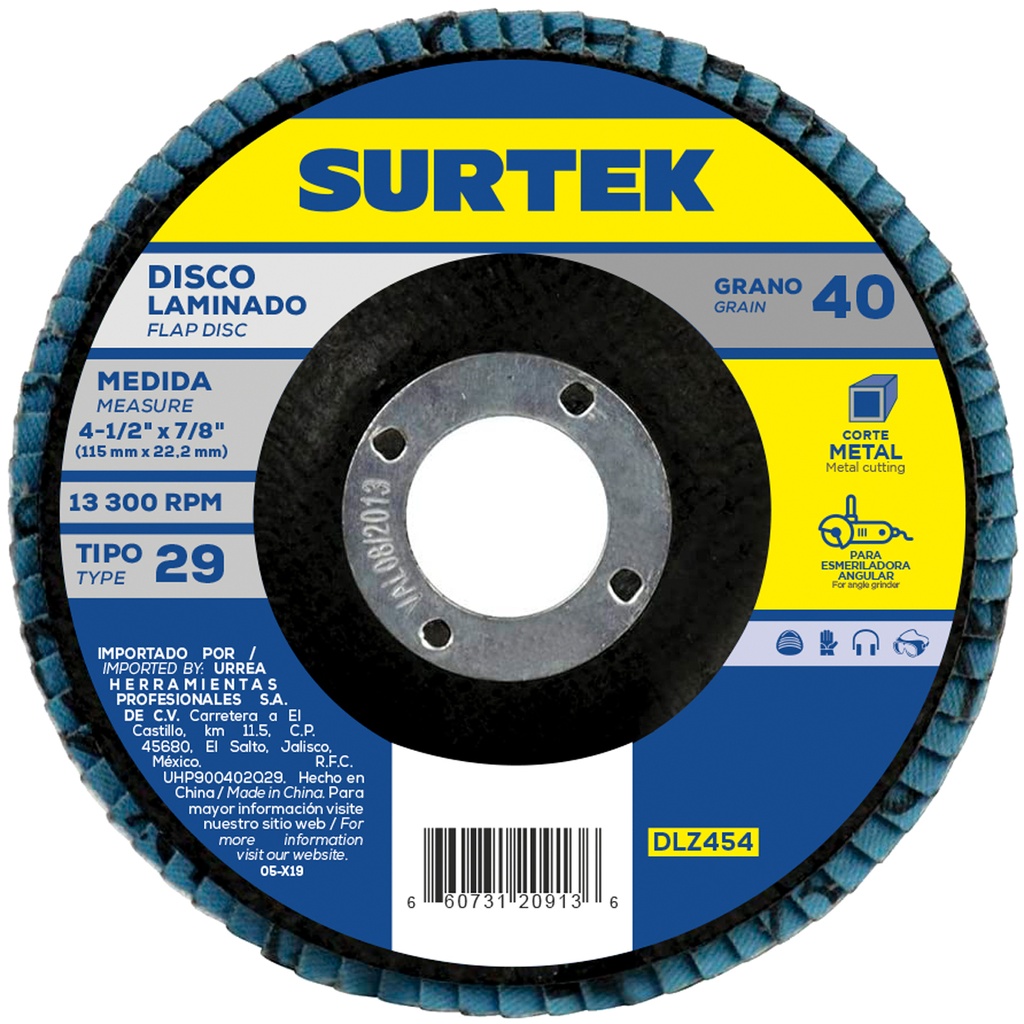 Disco laminado tipo 29 grano 40, 4-1/2" Surtek