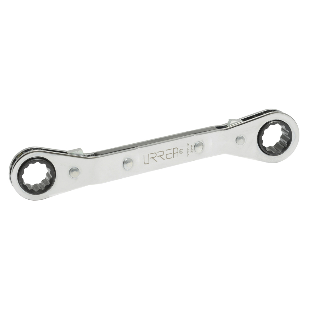 Llave de estrías pulido espejo acodada de matraca en pulgadas, 12 puntas, 5/8" x 11/16" Urrea