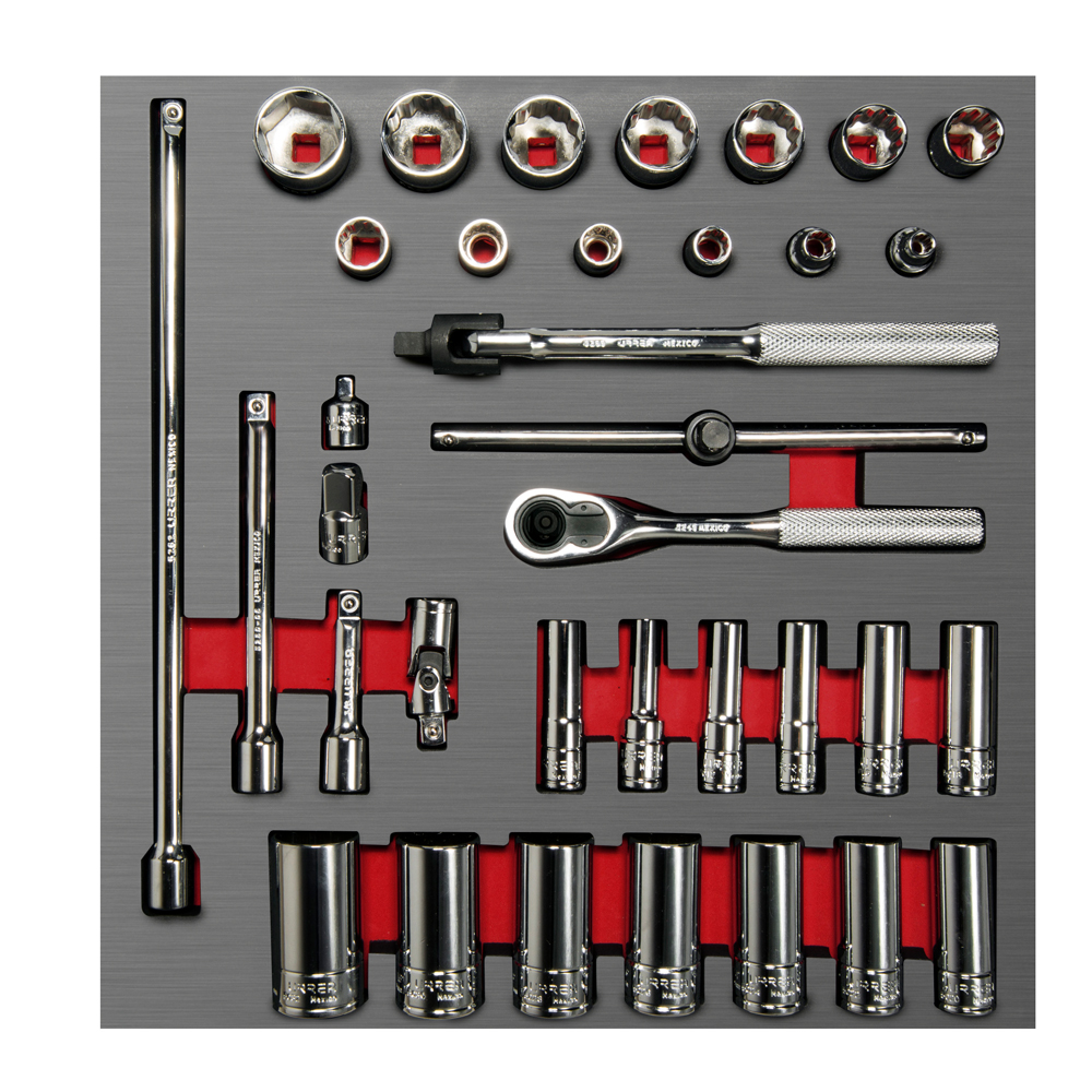 Juego de dados cortos,largos y accesorios cuadro de 3/8" en pulgadas 35 piezas, CH201L-C Urrea