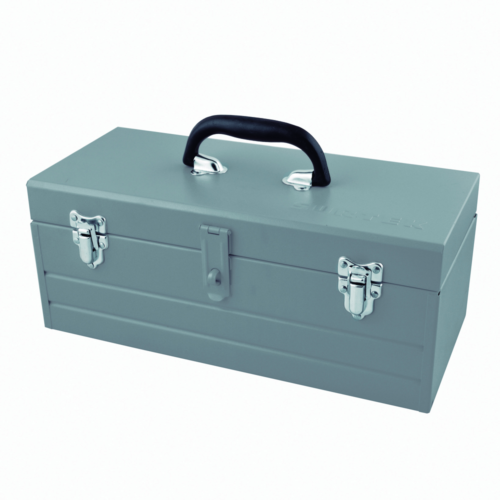 Caja portaherramientas metálica color gris con charola 16" x 7" x 6" Surtek