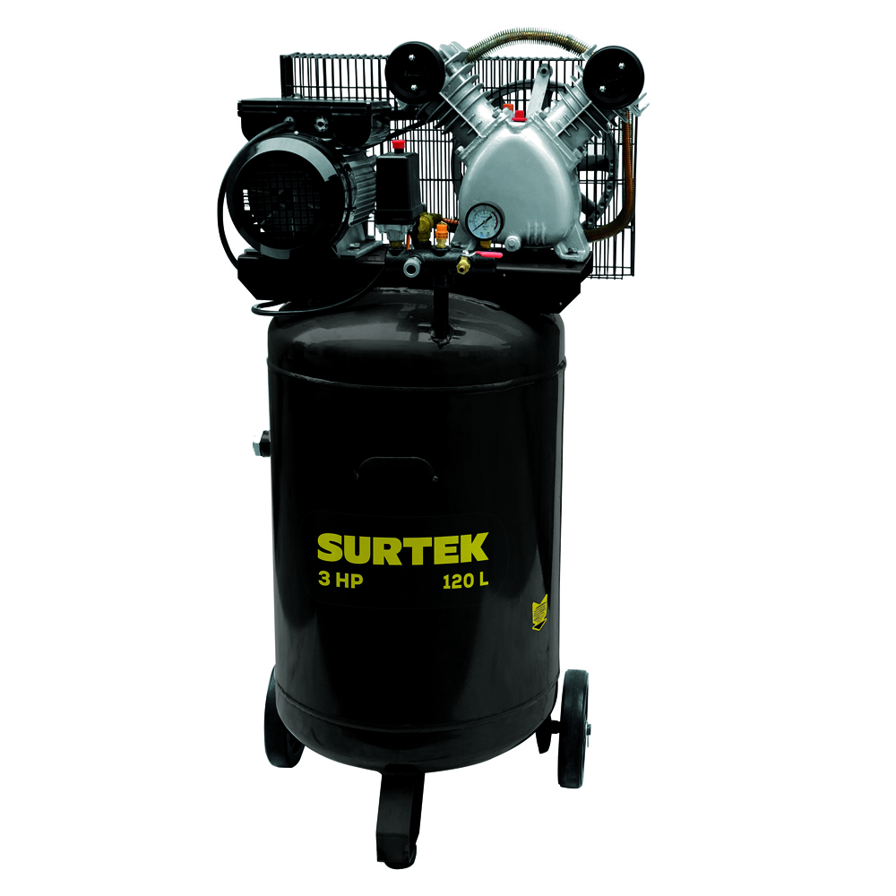 Compresor de aire eléctrico con transmisión de banda vertical 120L, 3HP, 127V Surtek