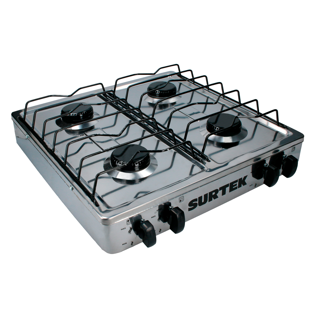 Estufa de gas 4 quemadores de acero inoxidable color acero Surtek