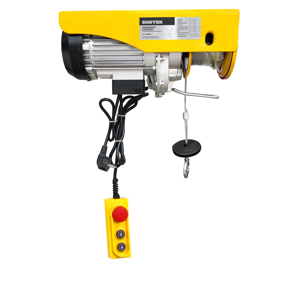 Polipasto eléctrico 1 ramal,  0.4 ton, cable 12 m Surtek