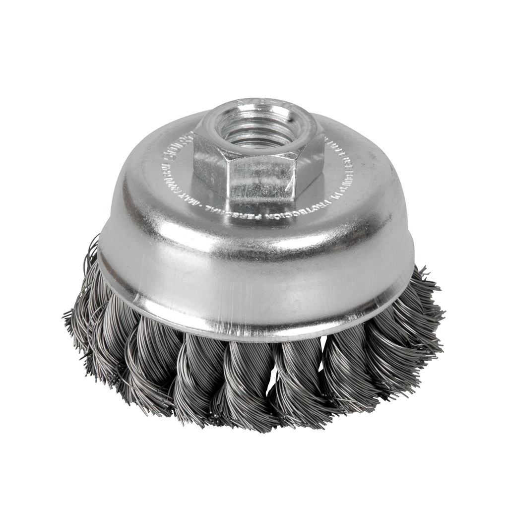 Carda copa trenzada alambre delgado 4" x 0.35 mm con rosca 5/8" Surtek