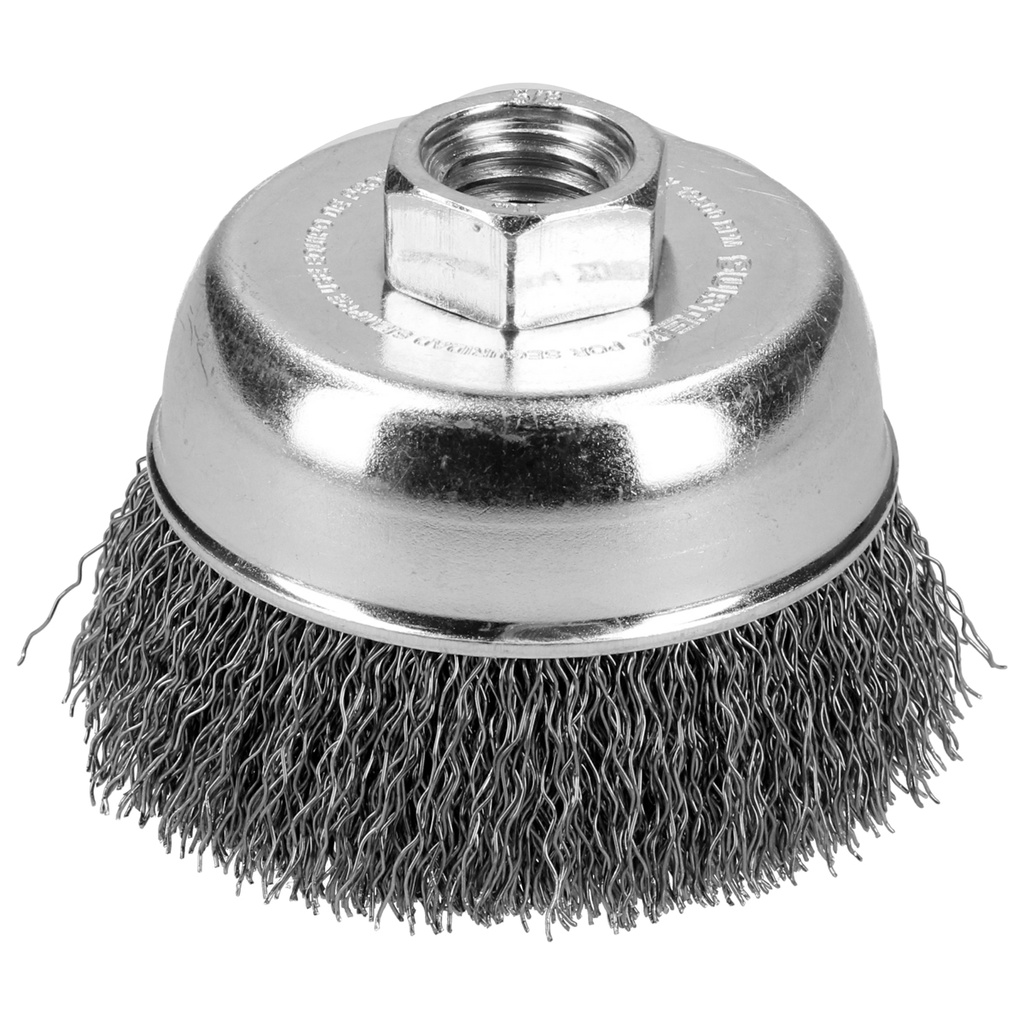 Carda copa ondulada alambre delgado 4" x 0.35 mm con rosca M14 Surtek