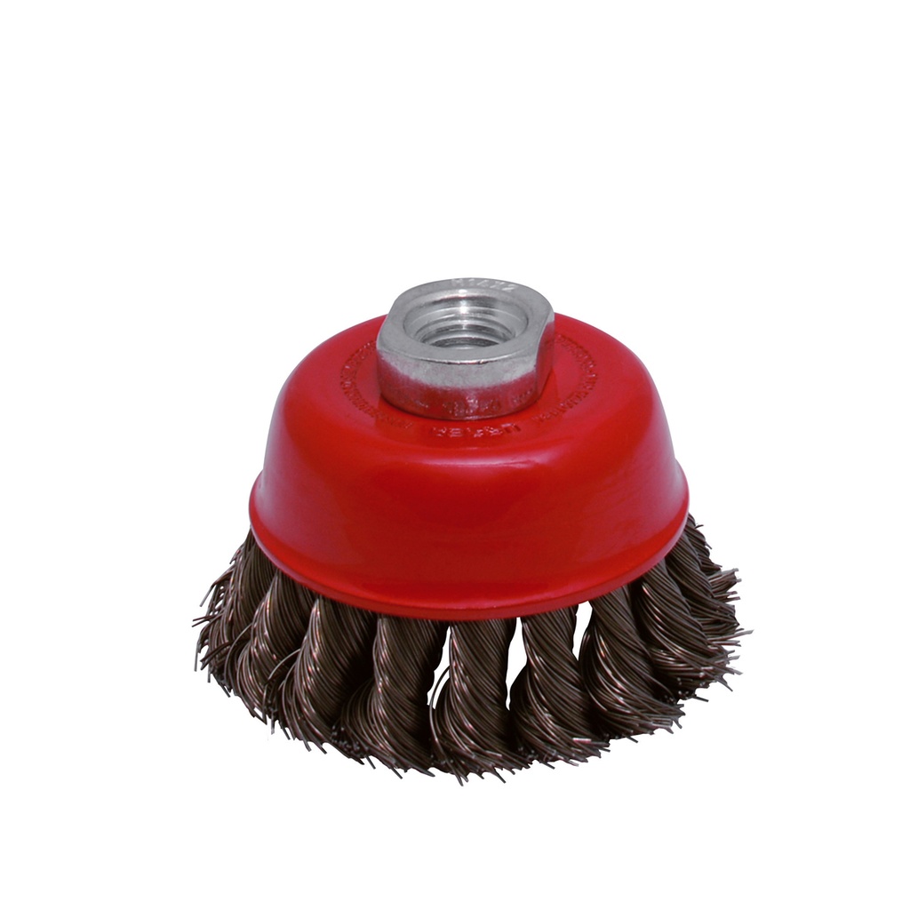 Carda copa trenzada alambre delgado 4" x 0.35 mm con rosca 5/8" Urrea