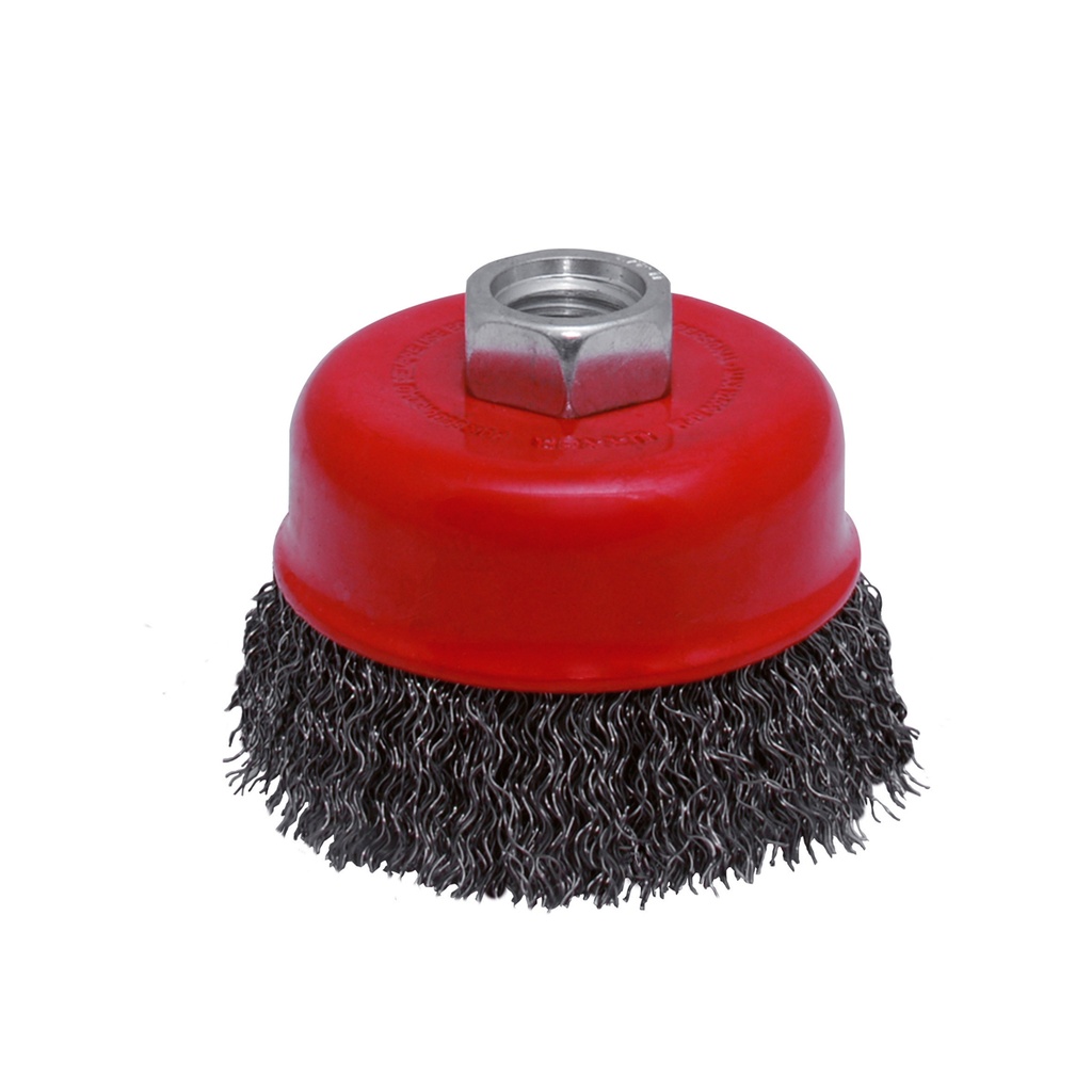 Carda copa ondulada alambre delgado 4" x 0.35 mm con rosca 5/8" Urrea