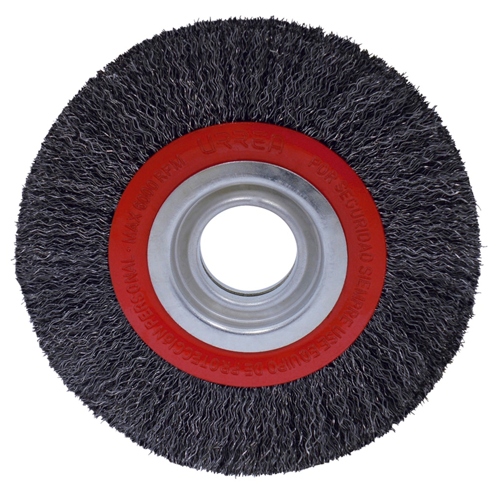 Carda circular ondulada alambre delgado para esmeril 8" x 0.35 mm multi eje Urrea
