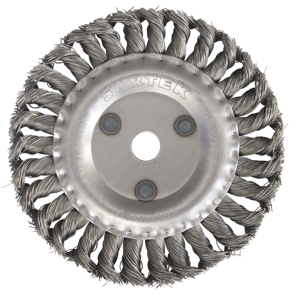 Carda circular trenzada alambre grueso 4" x 0.50 mm con rosca 5/8" Surtek