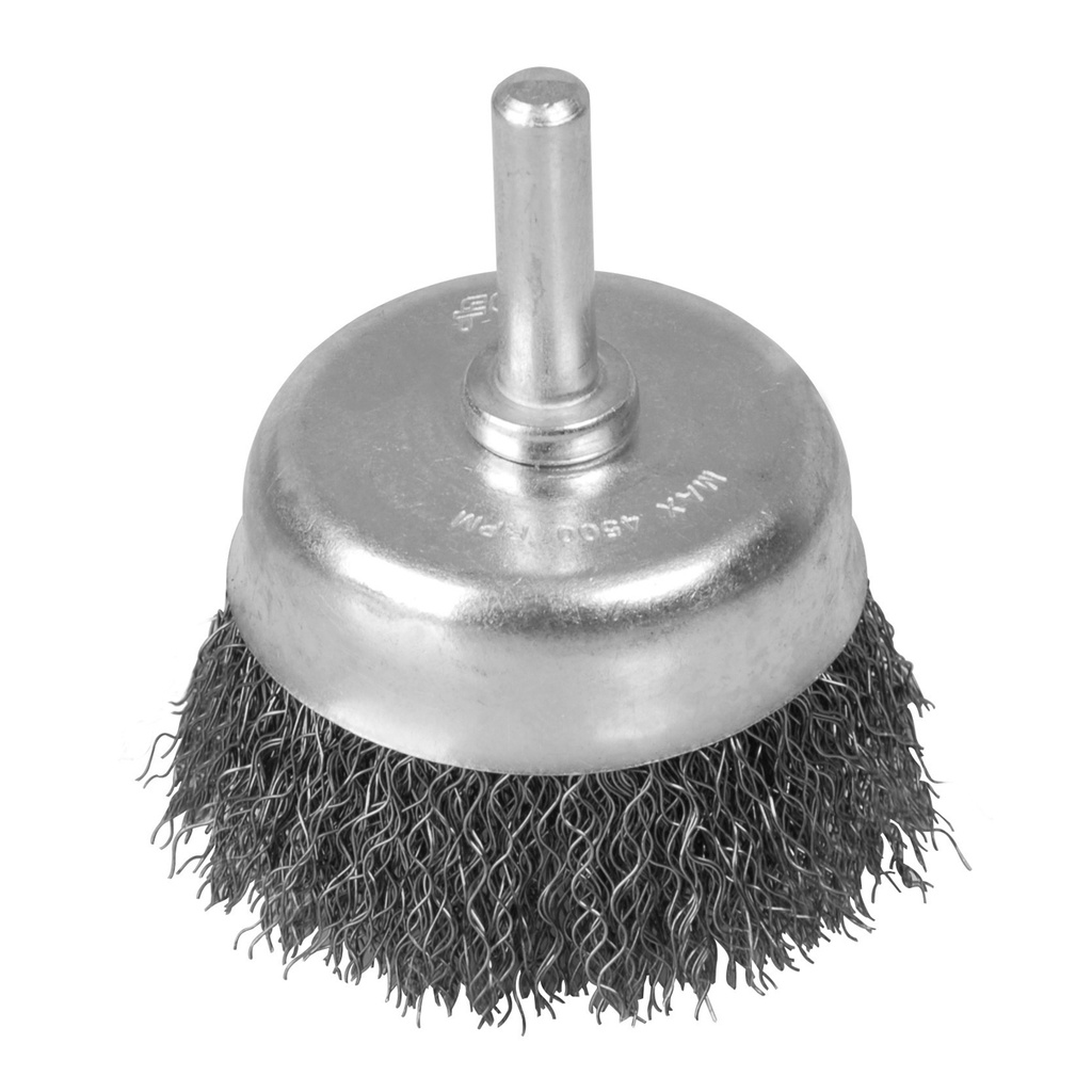 Carda copa trenzada alambre delgado 5" x 0.35 mm con rosca 5/8" Foy