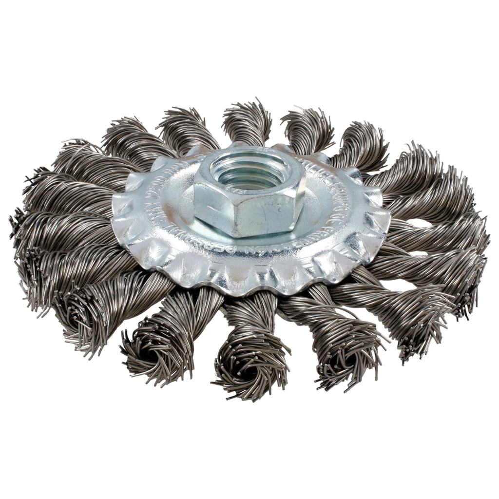 Carda circular ondulada alambre grueso acero inoxidable 4" x 0.30 mm con rosca 5/8" Surtek