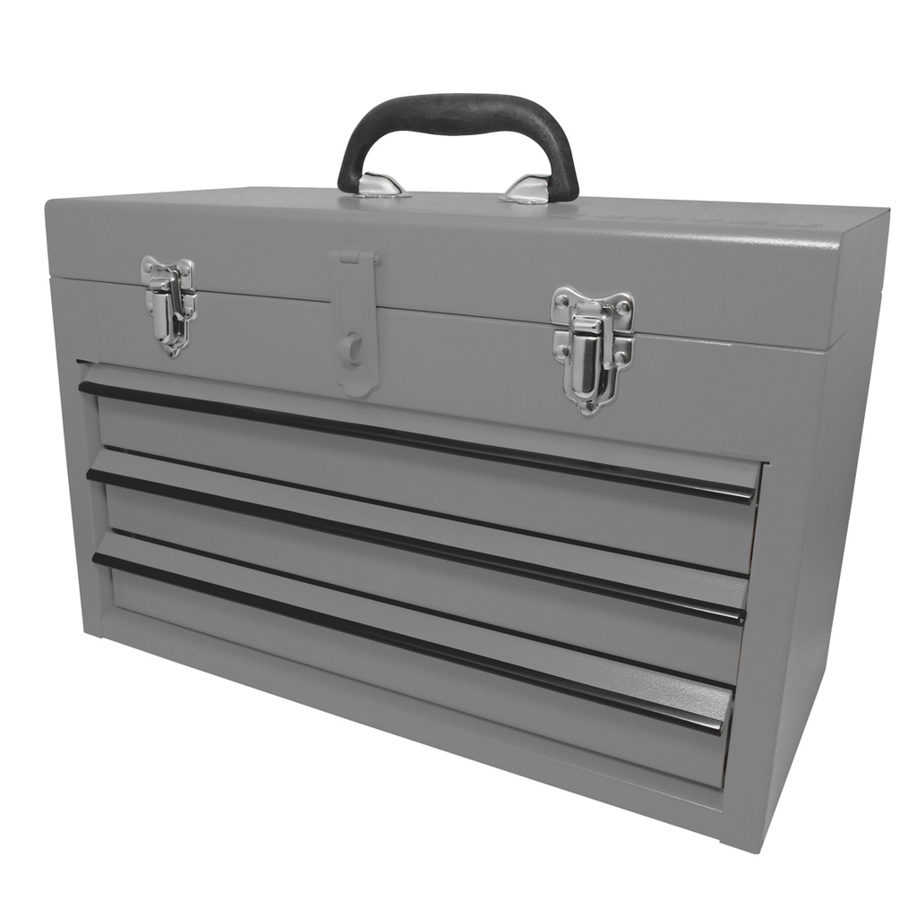 Caja portaherramientas metálica color gris con 3 gavetas 11" x 18" x 9" Surtek