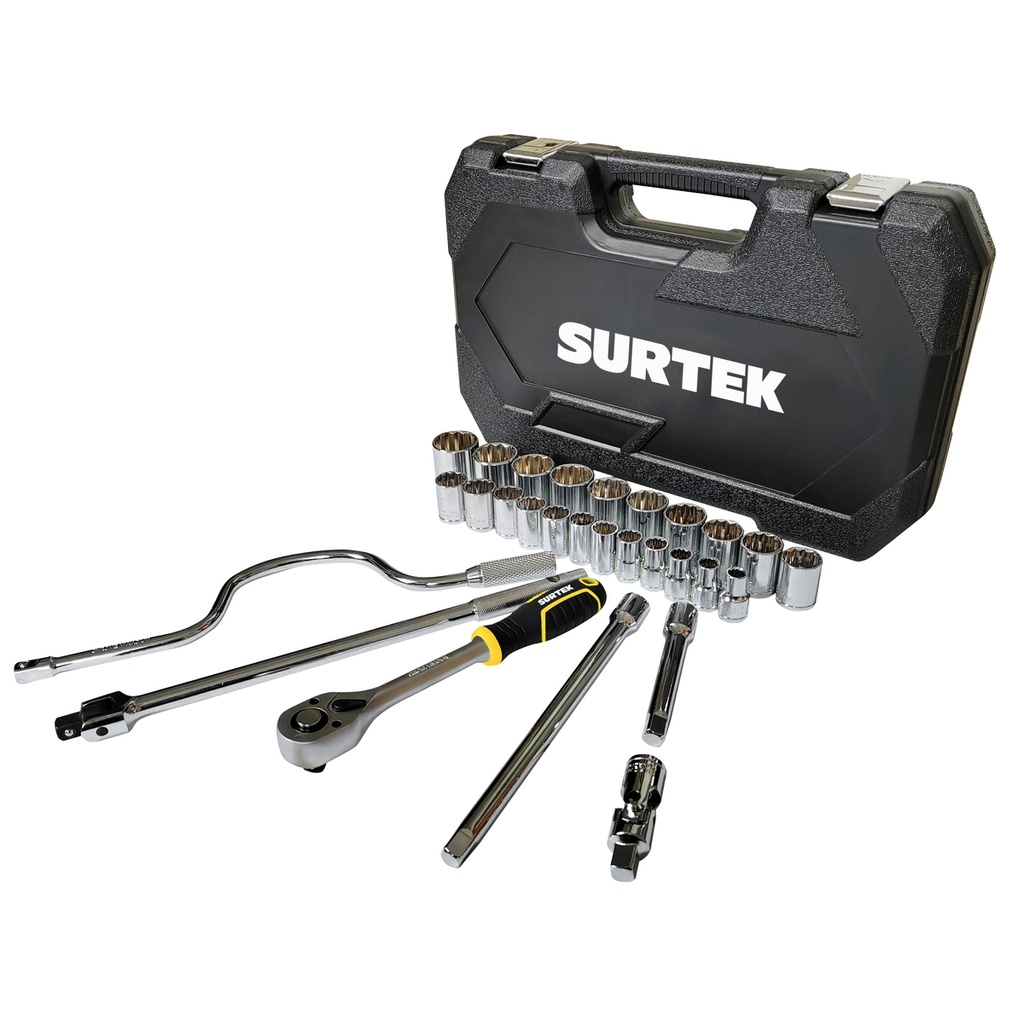 Juego de dados y accesorios cuadro de 1/2" métrico, 28 piezas Surtek
