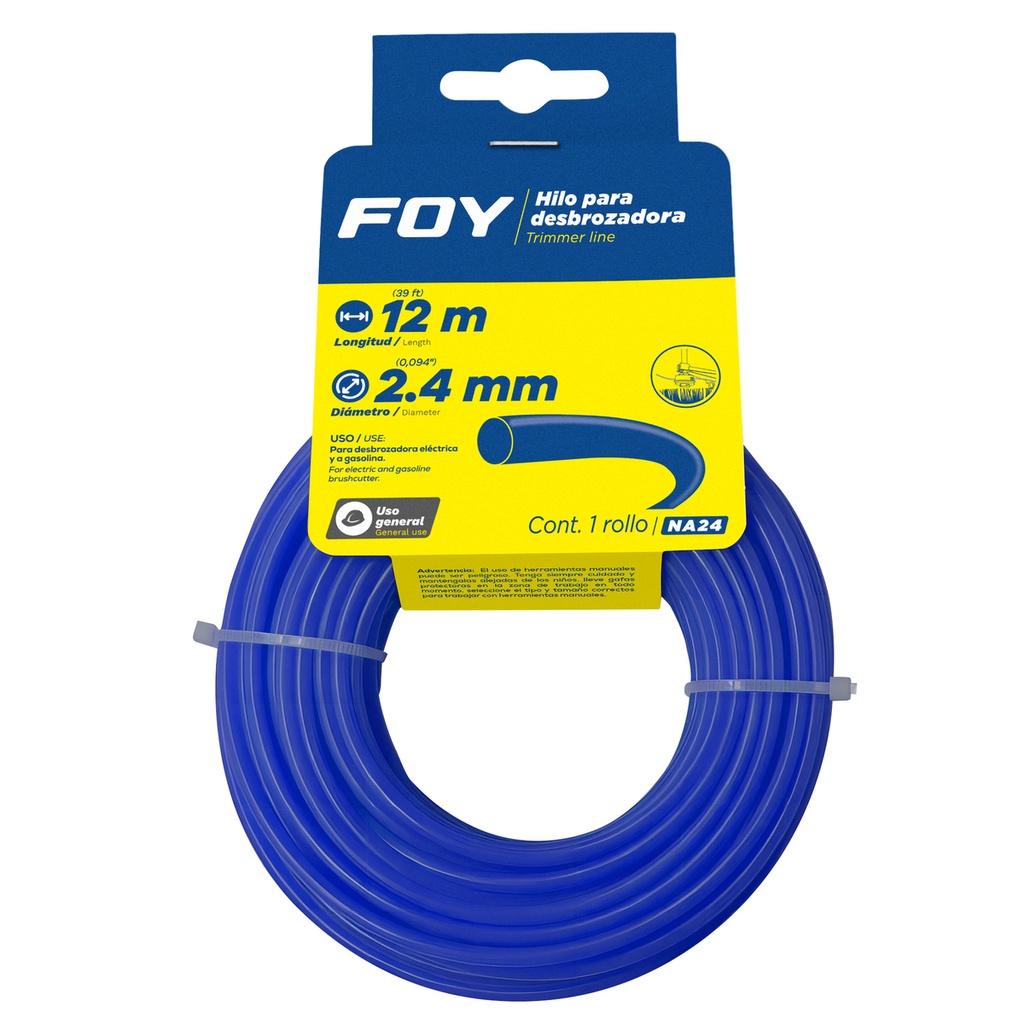 Nailon redondo para desbrozadora en tarjeta, 2.4 mm x 12 m Foy