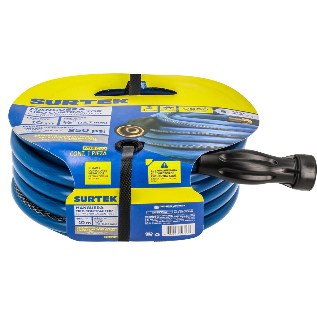 Manguera para jardín contractor con conector metálico 1/2", 10 m Surtek