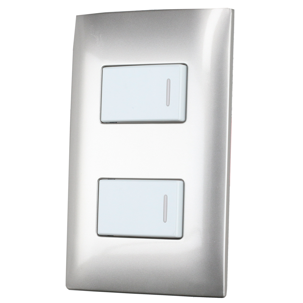 Placa 2 Interruptor 1/3, línea  Americana, color plata Surtek