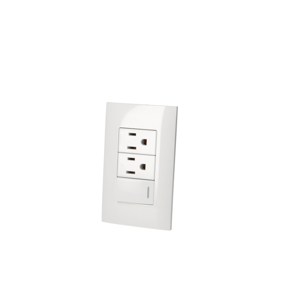 Placa 1 Switch 2 contactos 1/3, línea Americana, color blanco Surtek