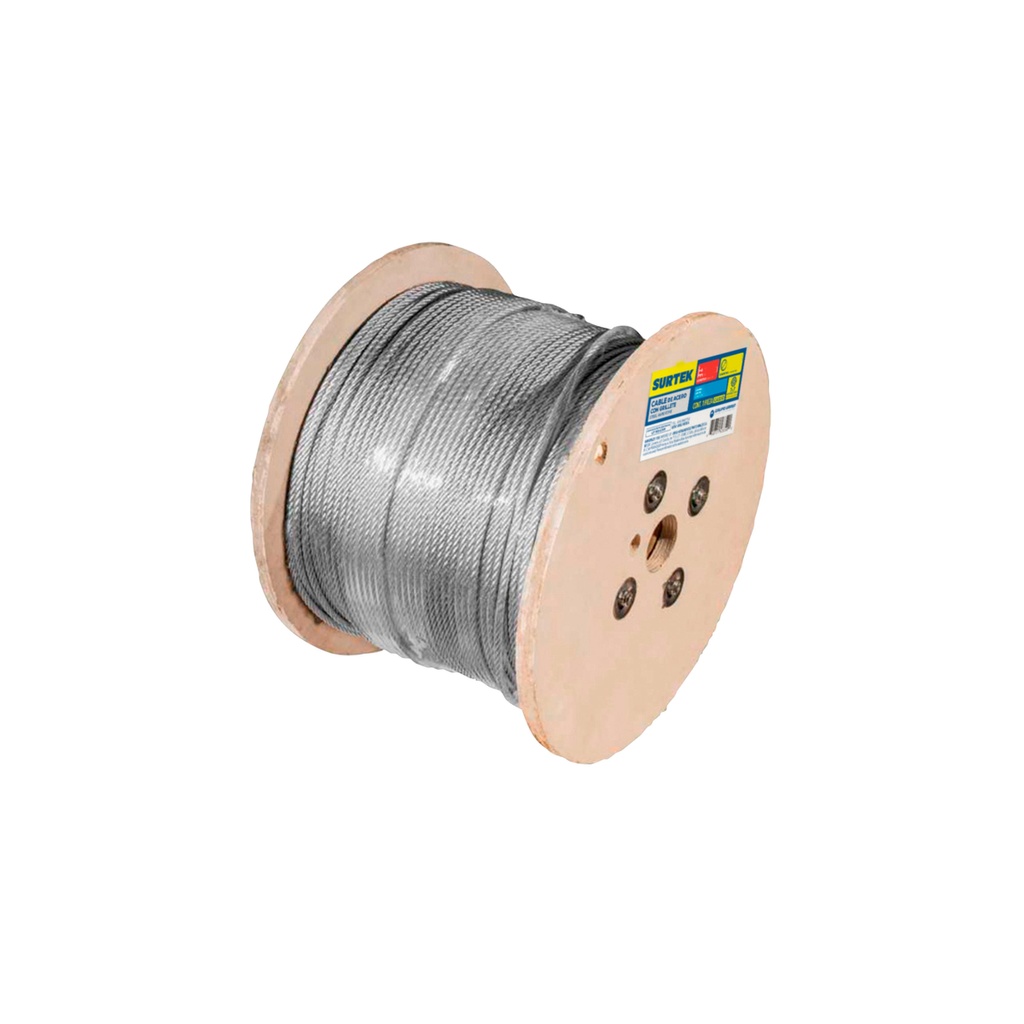 Cable de acero con grillete 7 x 7 hilos, 3/32" x 300 m Surtek