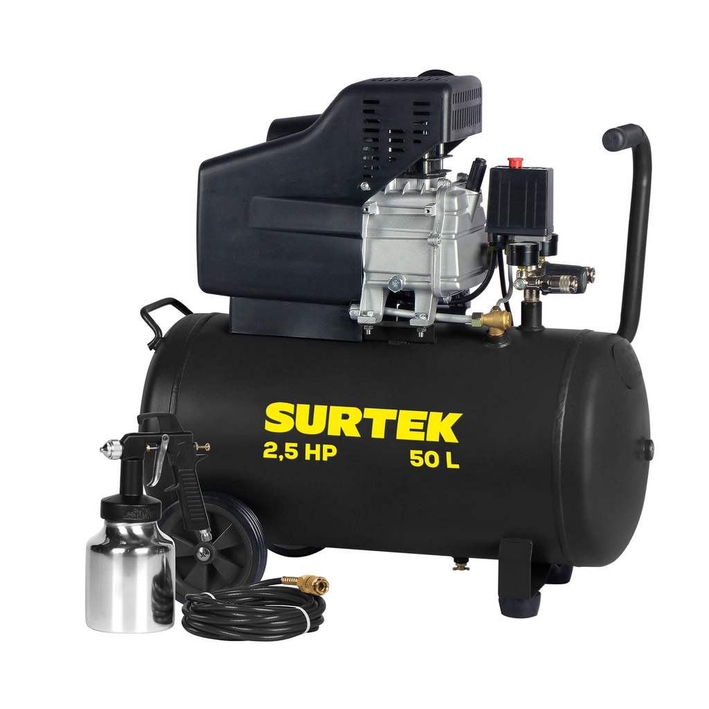 Compresor de aire eléctrico lubricado con pistola y manguera 50 Lt 3 HP, 120 V Surtek