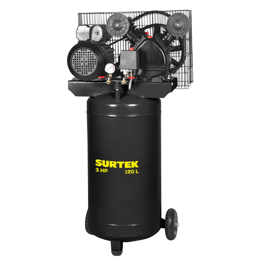Compresor de aire eléctrico con transmisión de banda vertical 120L, 3HP, 120V Surtek