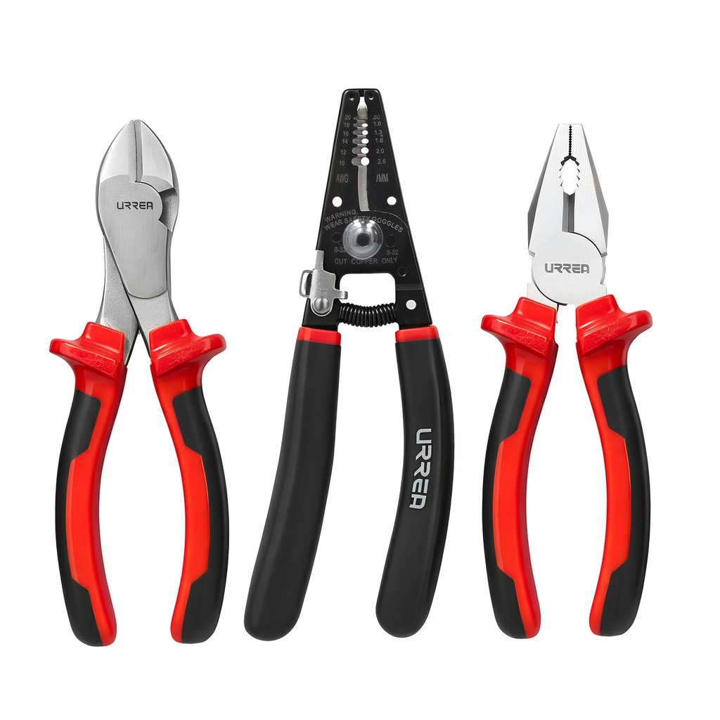 Juego de pinzas para electricista con mango bimaterial combinado, 3 piezas Urrea