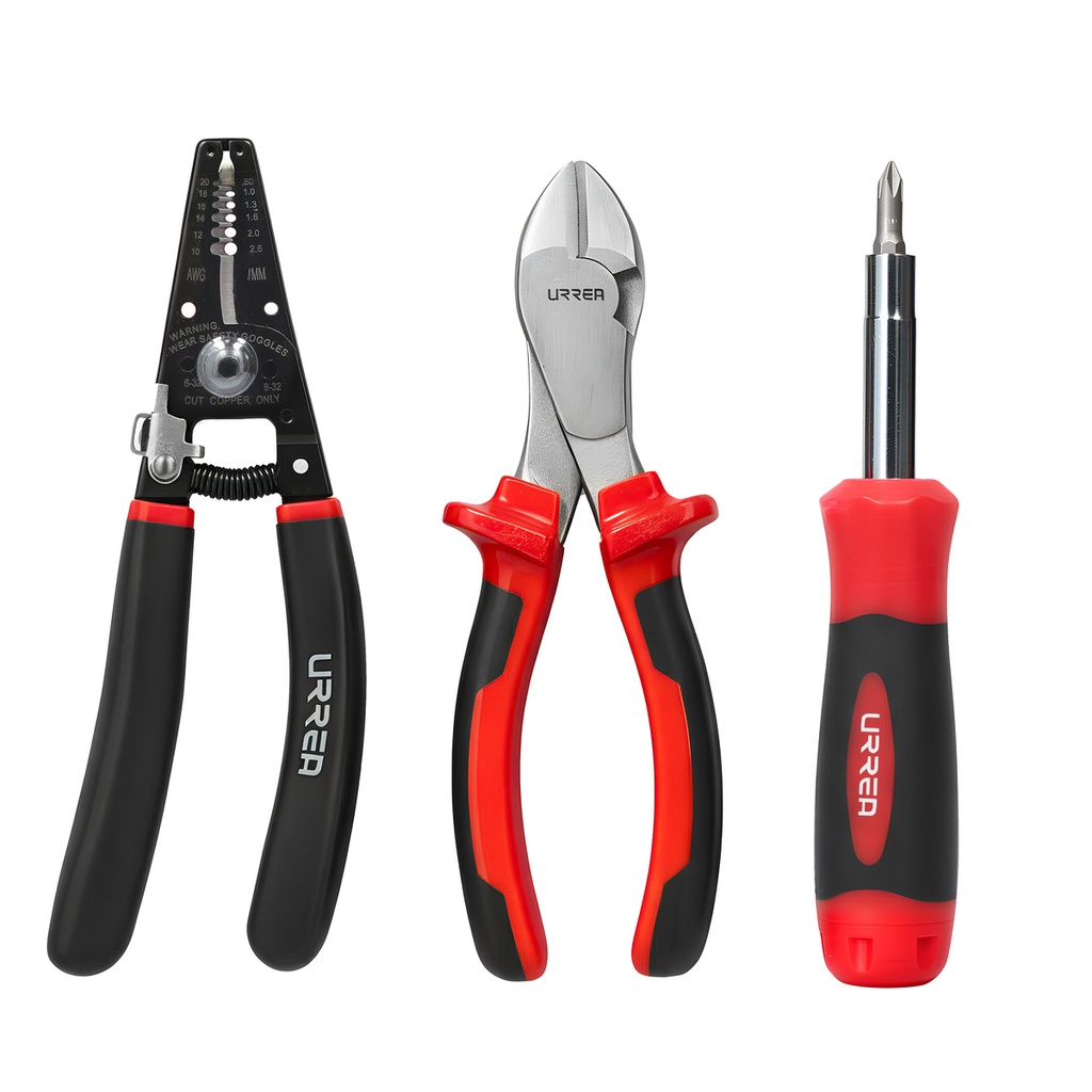 Juego de pinzas para electricista con mango bimaterial con destornillador, 3 piezas Urrea