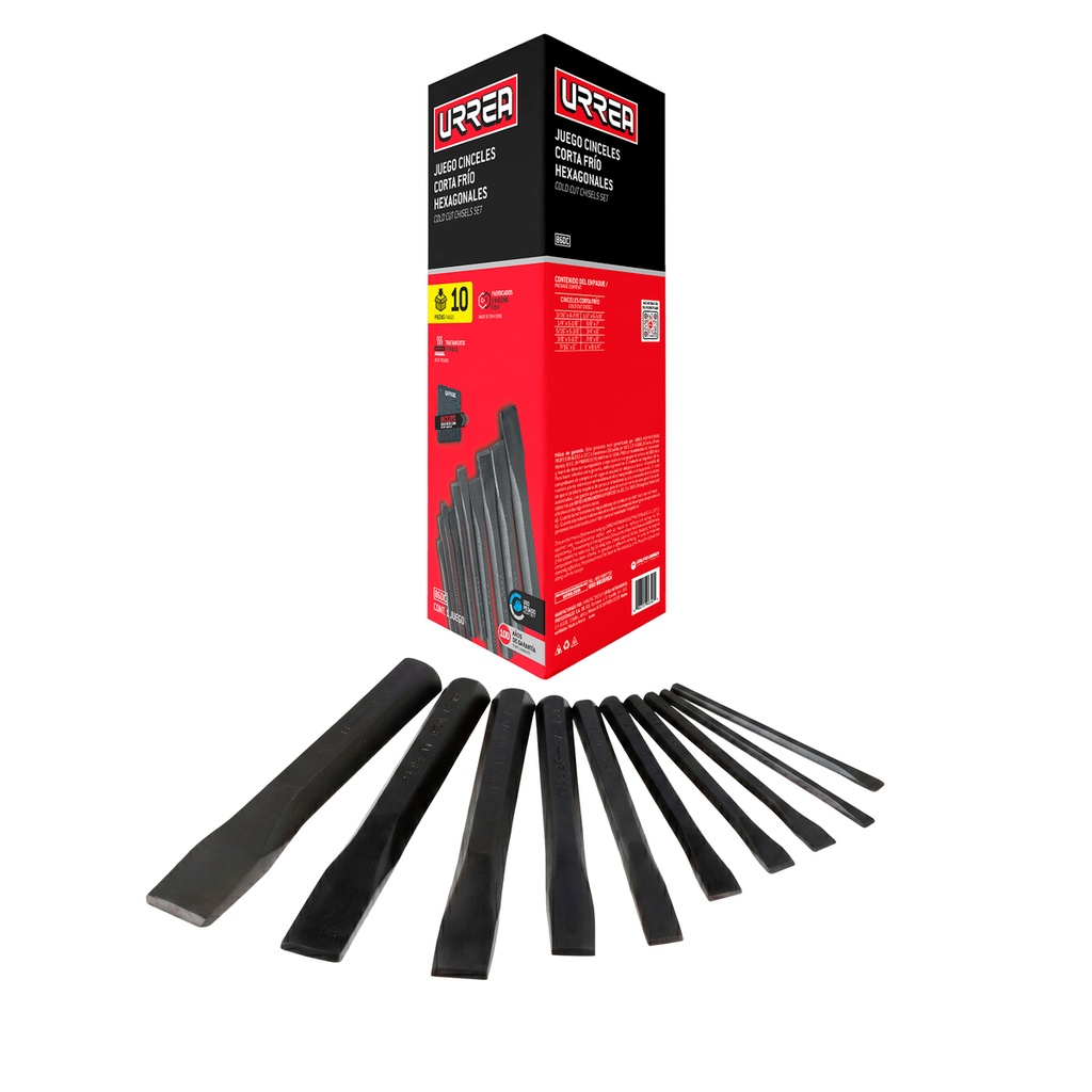 Juego combinado de cinceles corta frío, 10 piezas en caja Urrea