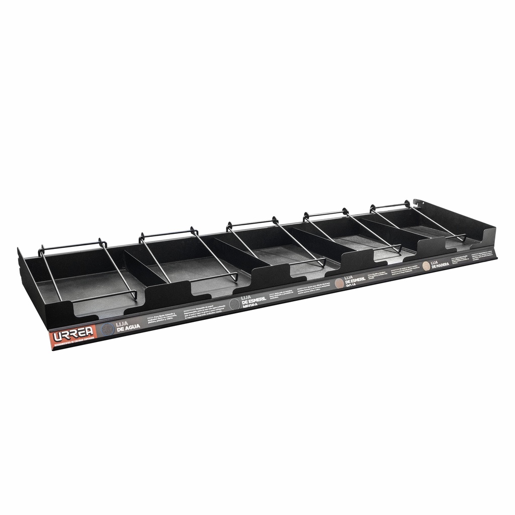 Rack despachador de góndola para lijas, 5 charolas, 122 x 30 cm Urrea