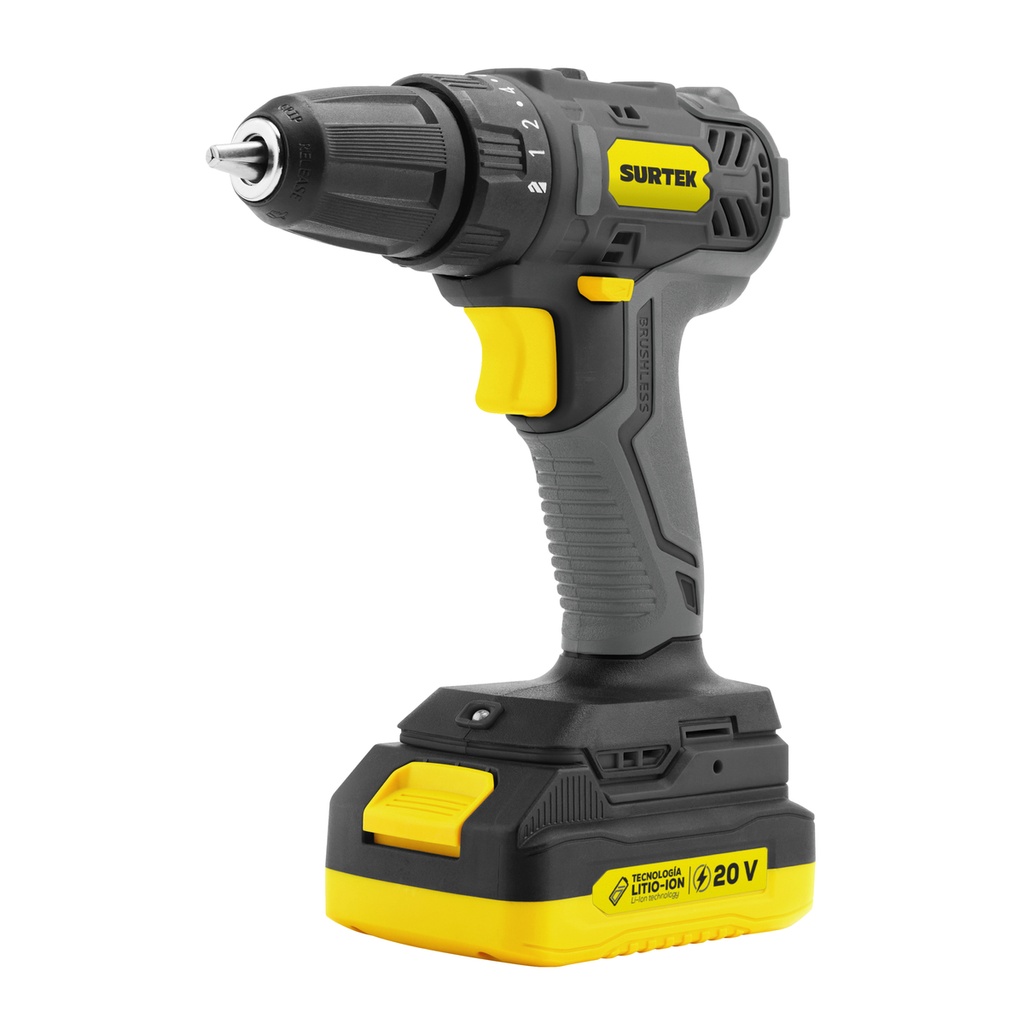 Taladro/atornillador 3/8" a batería de Li-ion 20 V, 28 Nm Surtek