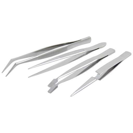 [115200] Juego de pinzas de presición tipo tweezer, 4 piezas Surtek