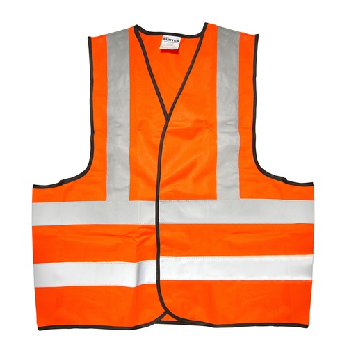 [137377] Chaleco de seguridad con cintas reflejantes plateadas naranja unitalla Surtek