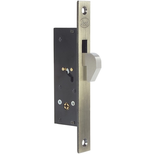 [L2101] Cerrojo para embutir de gancho, latón antiguo, llave tetra, en caja Lock