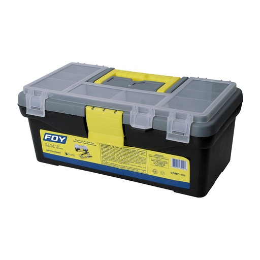 [143200] Caja portaherramientas plástica con broches plásticos y organizador color negro 12" x 6" x Foy
