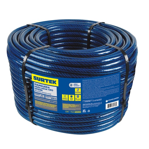 [M12S100] Manguera para jardín tejido spider en rollo 1/2", 100 m Surtek