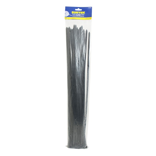 [114209] Cinchos plásticos 203 x 3.6 mm, tensión 18 kg de 50 piezas, color negro Surtek