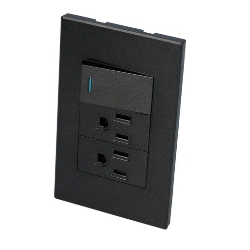 [P625N] Placa 1 Interruptor 2 contactos 1/3, línea Premium, color negro Surtek