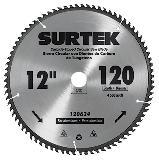 [120634] Disco para sierra circular para corte aluminio 120 dientes, 12" Surtek