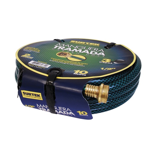 [M12T25] Manguera para jardín tramada verde con conector metálico 1/2", 25 m Surtek