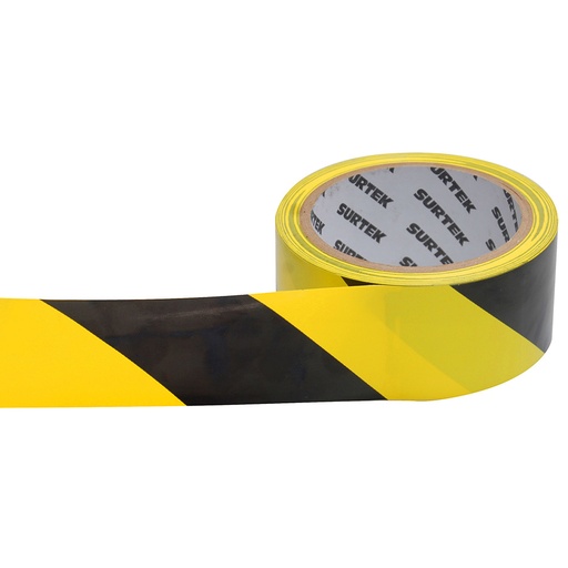 [138060] Cinta de señalización de adhesivo acrílico ancho 2" de 18 m, color negro/amarillo Surtek