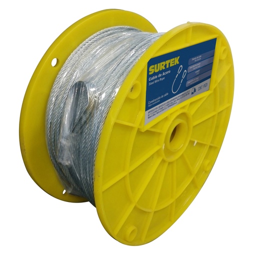 [CAP114] Cable de acero con guardacabo recubrimiento PVC 1/8" x 76 m construcción de 7 x 7 Surtek