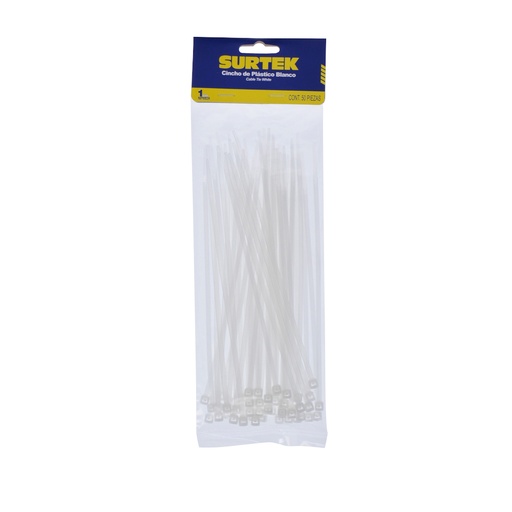 [114210] Cinchos plásticos 203 x 4.6 mm, tensión 22 kg de 50 piezas, color natural Surtek