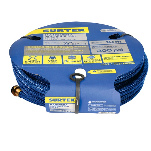 [M12S15] Manguera para jardín tejido spider con conector metálico 1/2", 15 m Surtek
