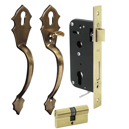 [L119QLA] Conjunto Classic función doble, latón antiguo, llave de puntos Lock