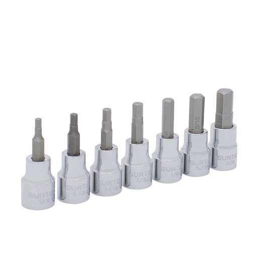 [F51H00M] Juego de dados punta hexagonal cuadro de 3/8", métricos, 7 piezas Surtek