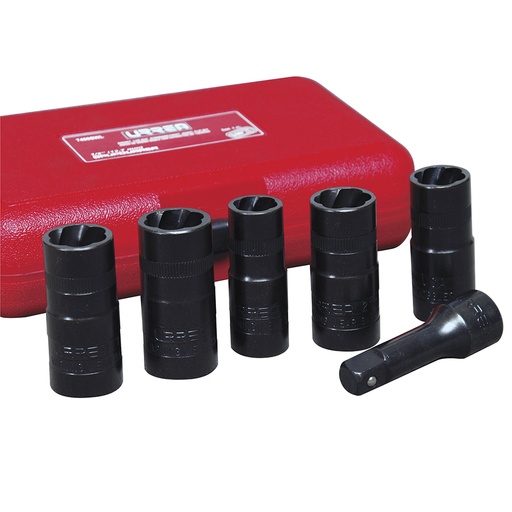 [7400SWL] Juego de extractor tuercas barridas doble boca 1/2", 6 piezas Urrea
