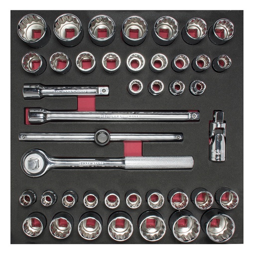 [CH203] Juego de dados cortos y accesorios cuadro de 1/2" combinados 42 piezas, CH203-C Urrea