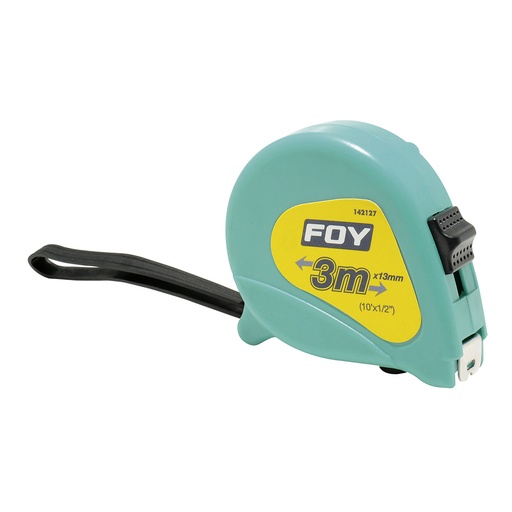[142127] Flexómetro con carcasa de plástico turquesa 3 m x 1/2" Foy